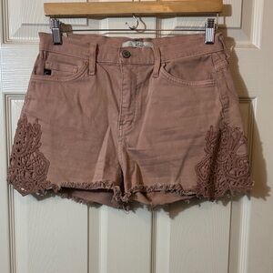 KanCan Women's Lace Trim Jean Shorts